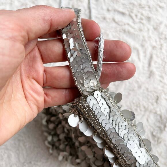 Cache silver beaded sequin mini evening bag convertible crossbody Y2K vintage - Picture 12 of 17